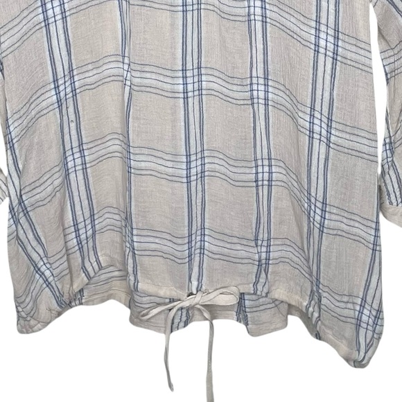 Free People Plaid Gauzy Pullover Hoodie Shirt Tan Large - Picture 5 of 10